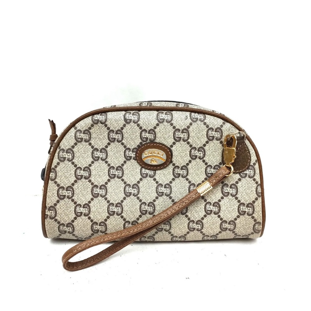 GUCCI PLUS Wristlet or Cosmetic Pouch Bag  Brown PVC. ***VINTAGE***